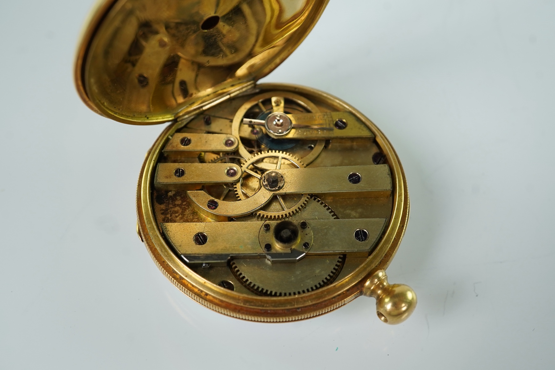 A 19th century Swiss Geil & Hess engine turned 18k open faced lever pocket watch